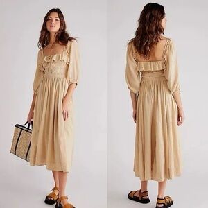 Free People Oasis Midi Dress Tan XS